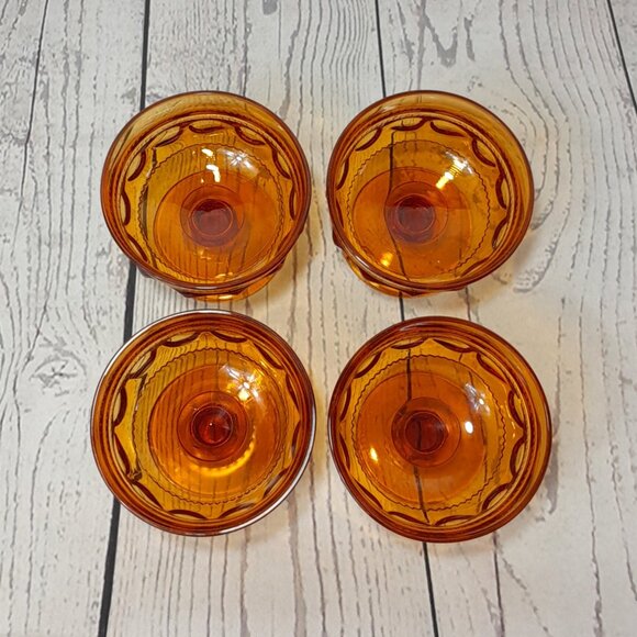 Indiana Colony Glass Color Crown Amber Champagne Sherbet Goblet Bowl Set Of 4 - Picture 4 of 7